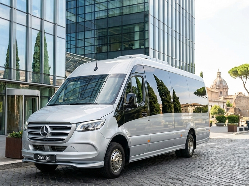 minibus waiting near business building