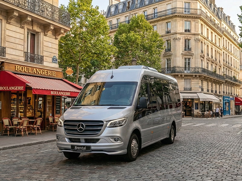 minibus travelling on street